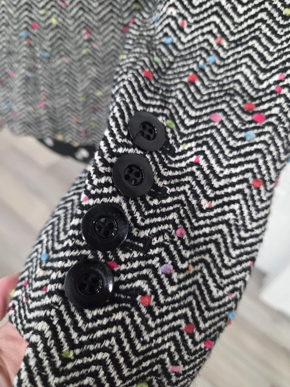 Worth Women's Vintage Black & White Chevron Tweed Double-Breasted Blazer Size M